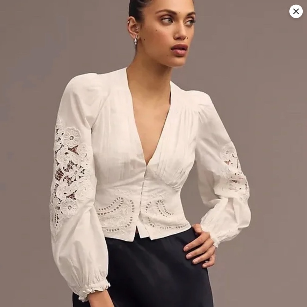Farm Rio Long-Sleeve Lace Blouse Size XS